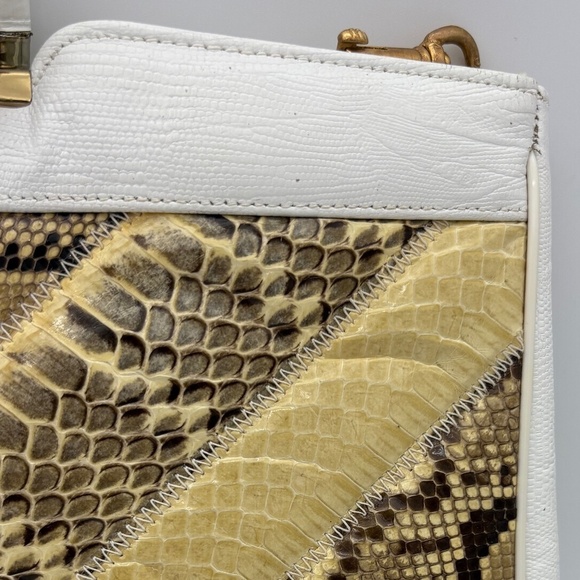 Bags by Supreme White Patchwork Reptile Print Clutch Shoulder Handbag - Picture 3 of 16